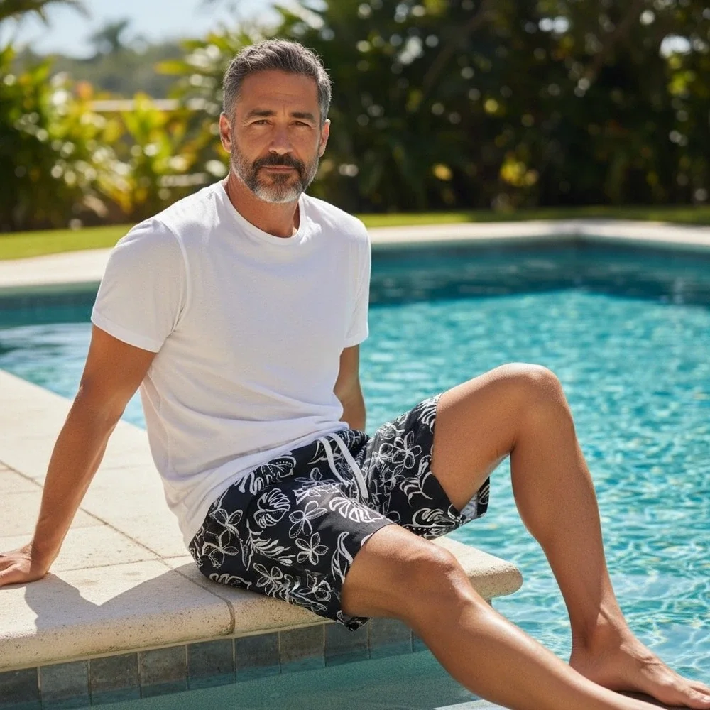 Chubbies Mens Swim Trunks Black White Tropical Floral 5.5 Inch Inseam Medium - Picture 1 of 7